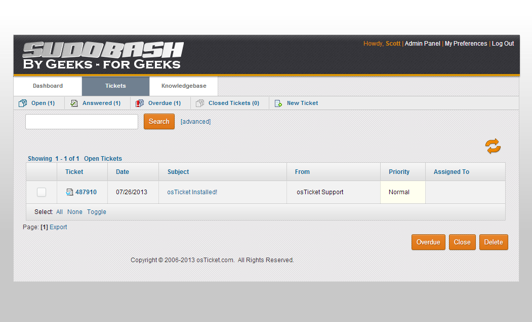 First Client osTicket Home Page